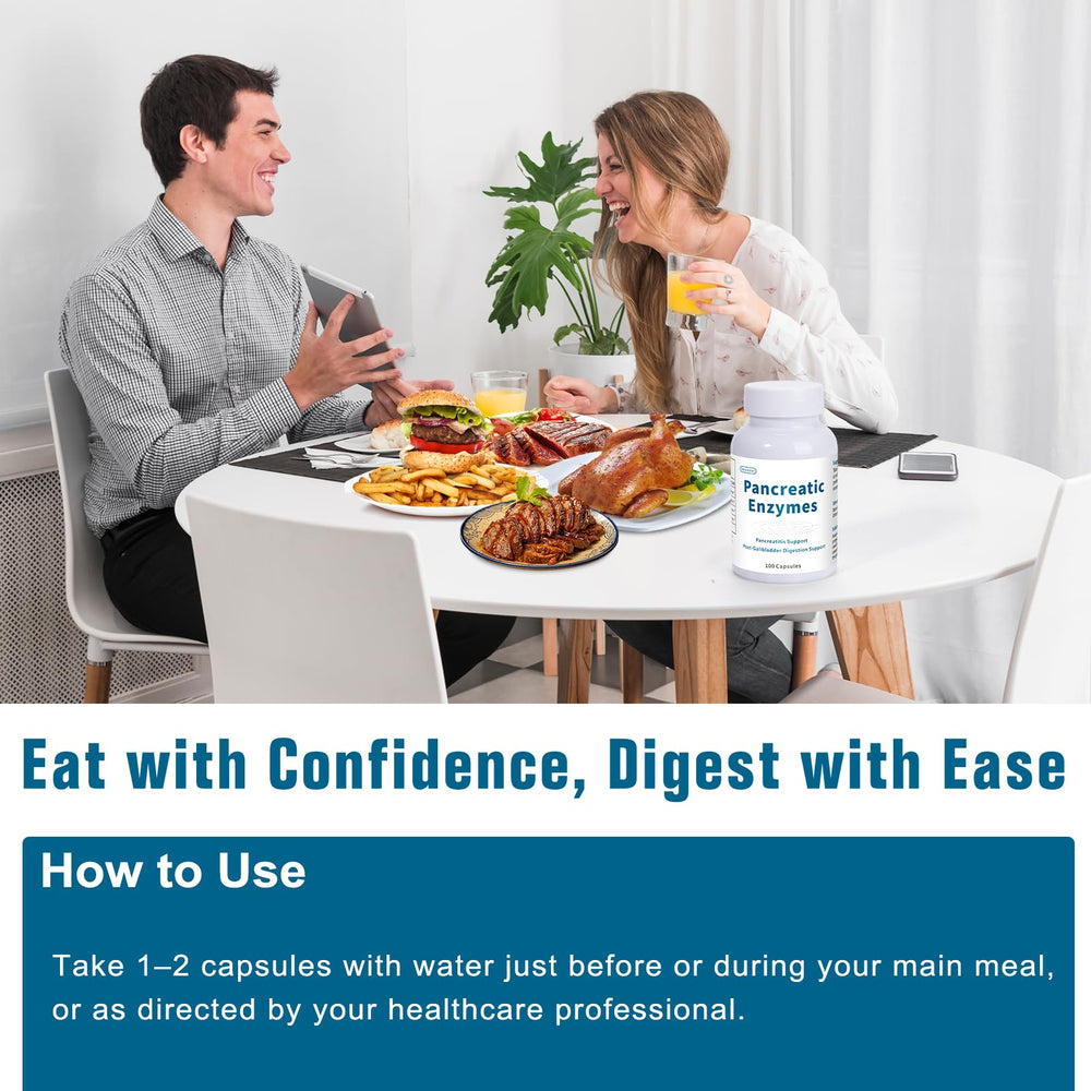 Lunza Pancreatin capsules ready for meals, convenient digestion support on the go.