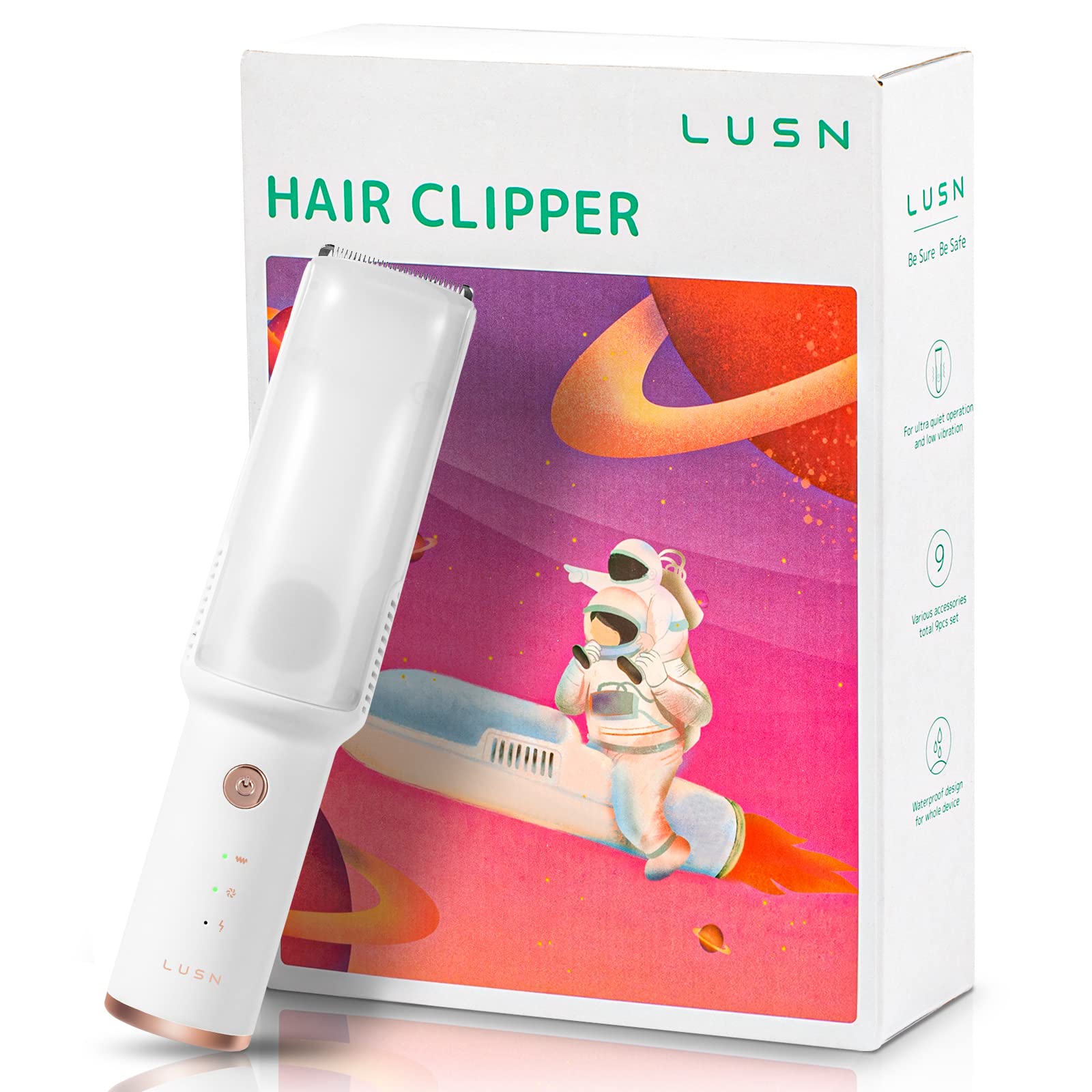 LUSN baby hair clippers cleaning sponge and brush for quick maintenance.