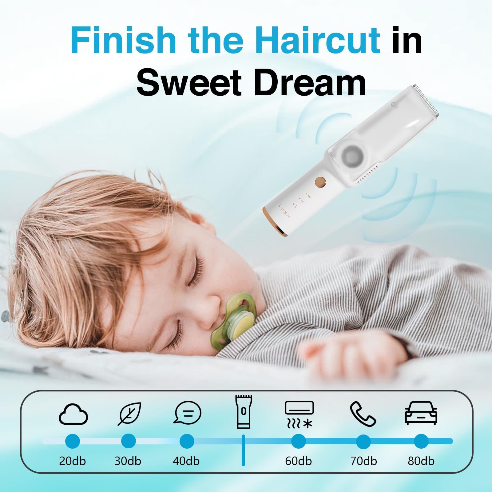 LUSN baby hair clippers IPX7 waterproof design for easy cleaning.