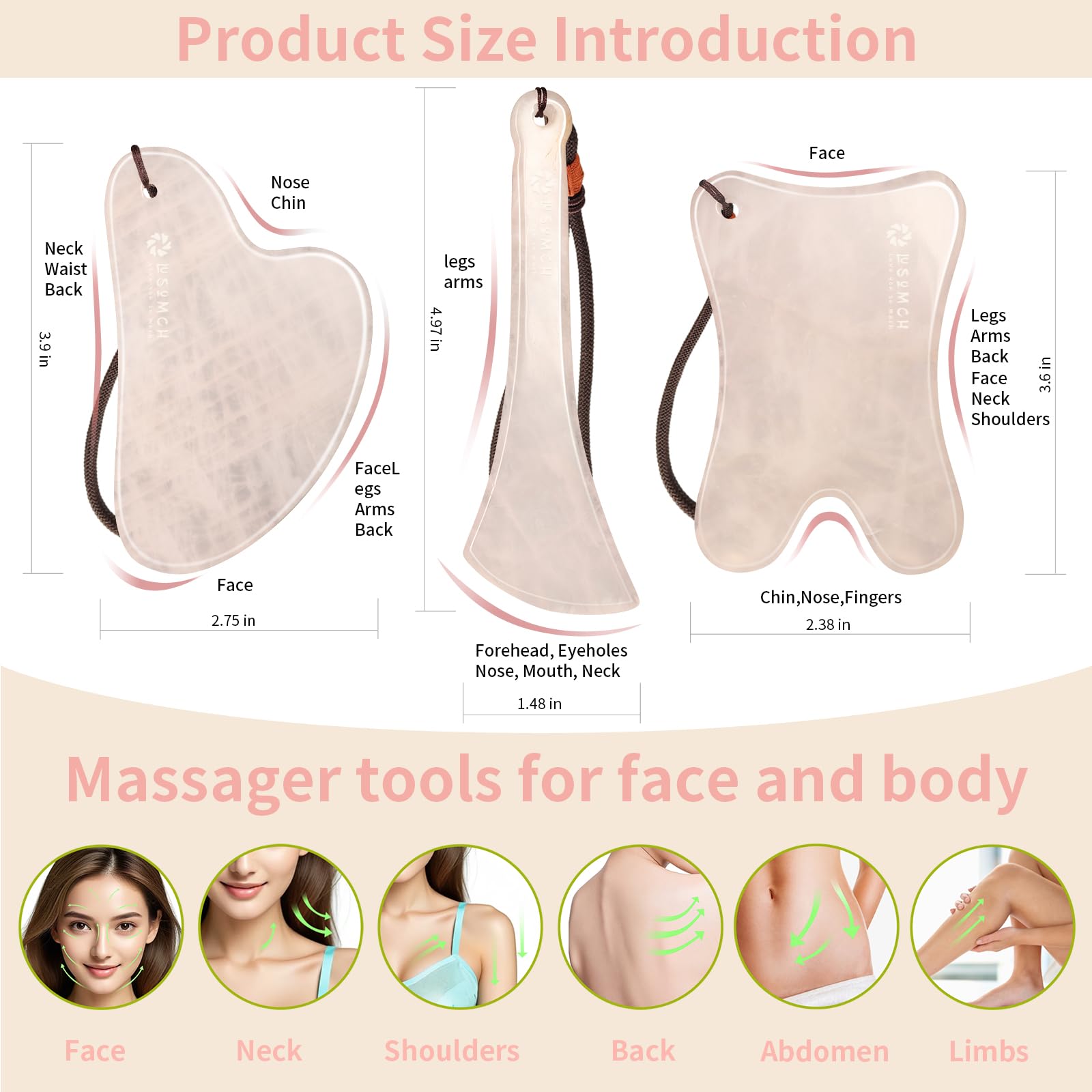 Lusomch Gua Sha curved-edge tool for neck and shoulder relief.