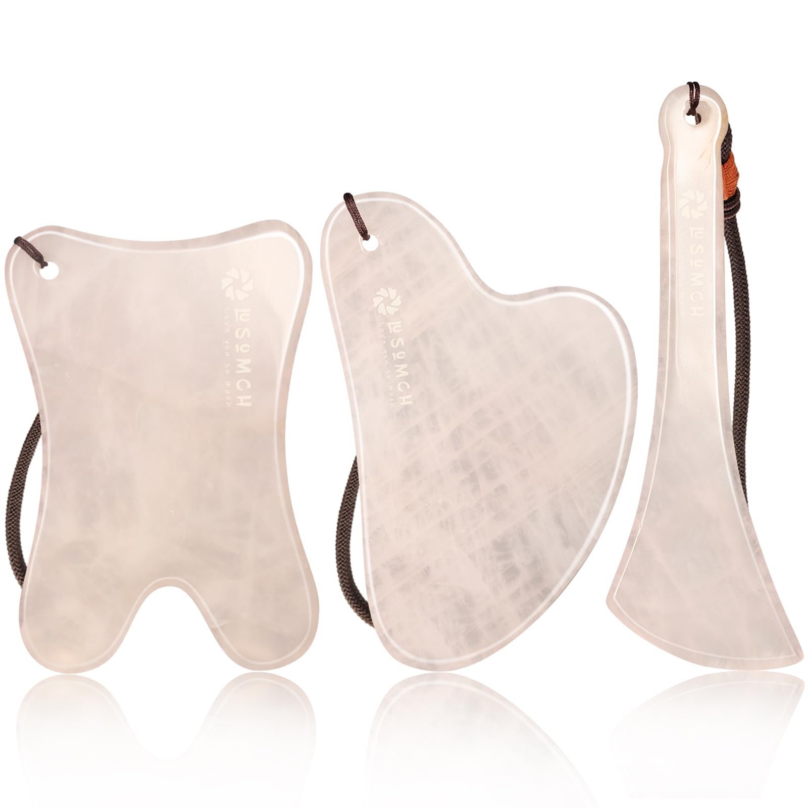 Lusomch Gua Sha set of three pieces for versatile face and body massage improves circulation.