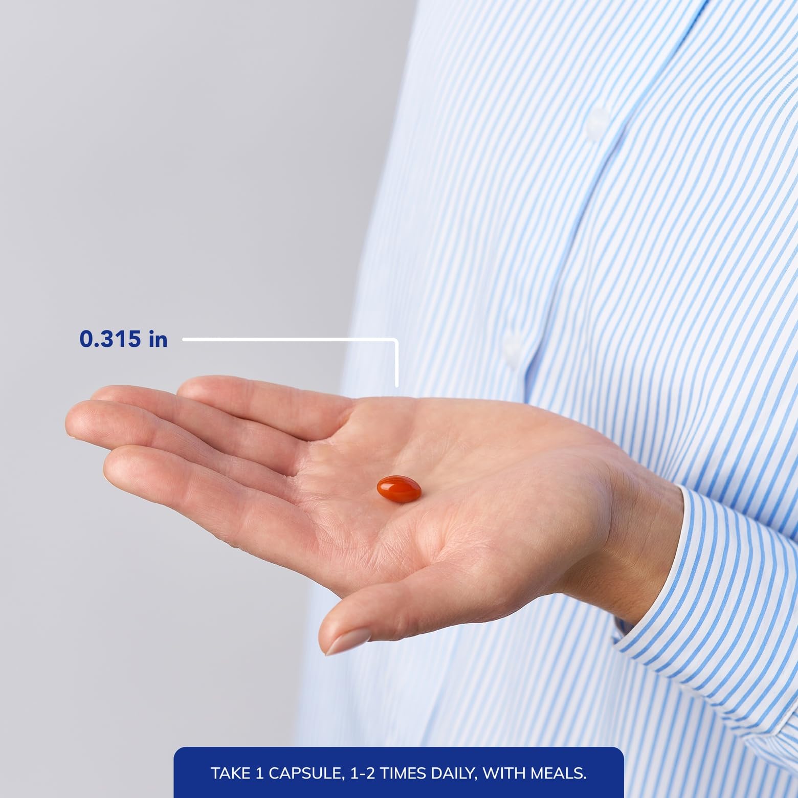 Softgel capsules arranged on white background emphasizing easy daily intake.