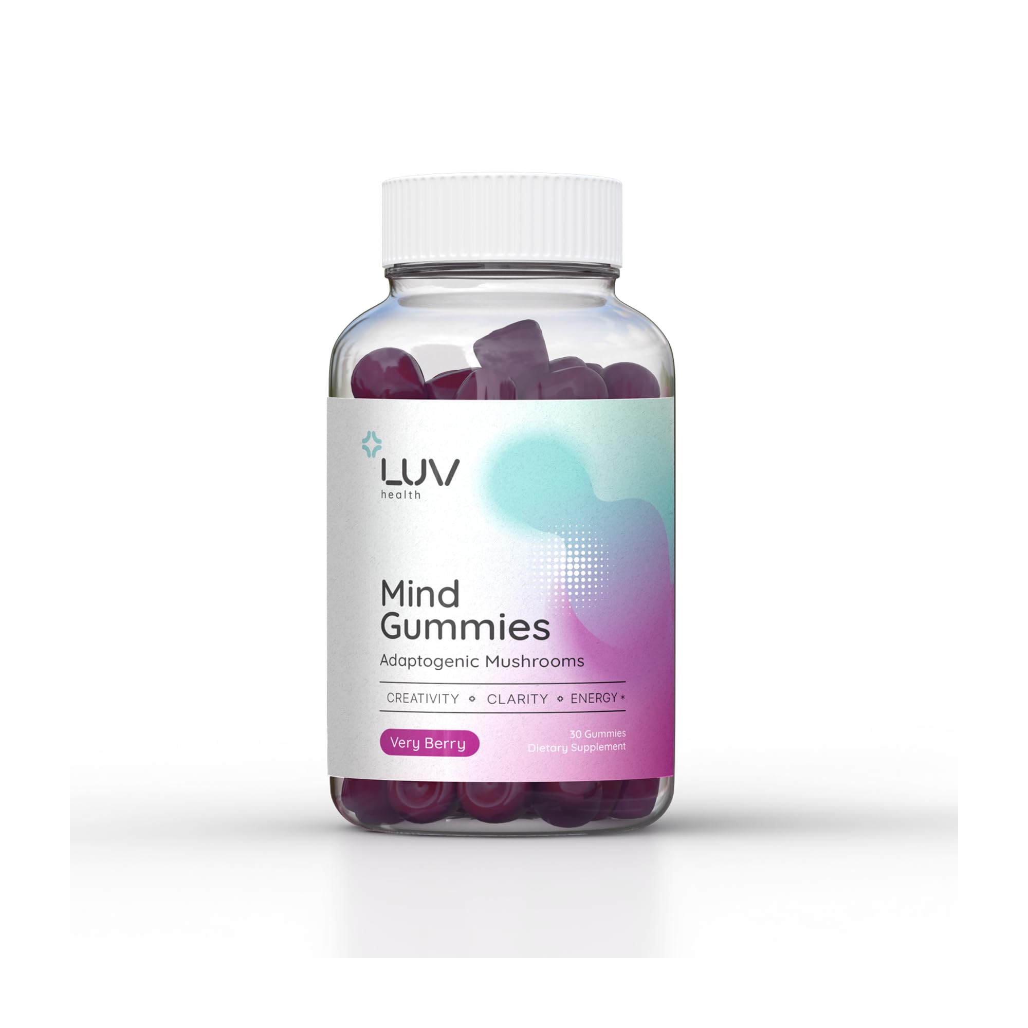 LUV health Mind Gummies bottle front featuring Lion’s Mane for focus.