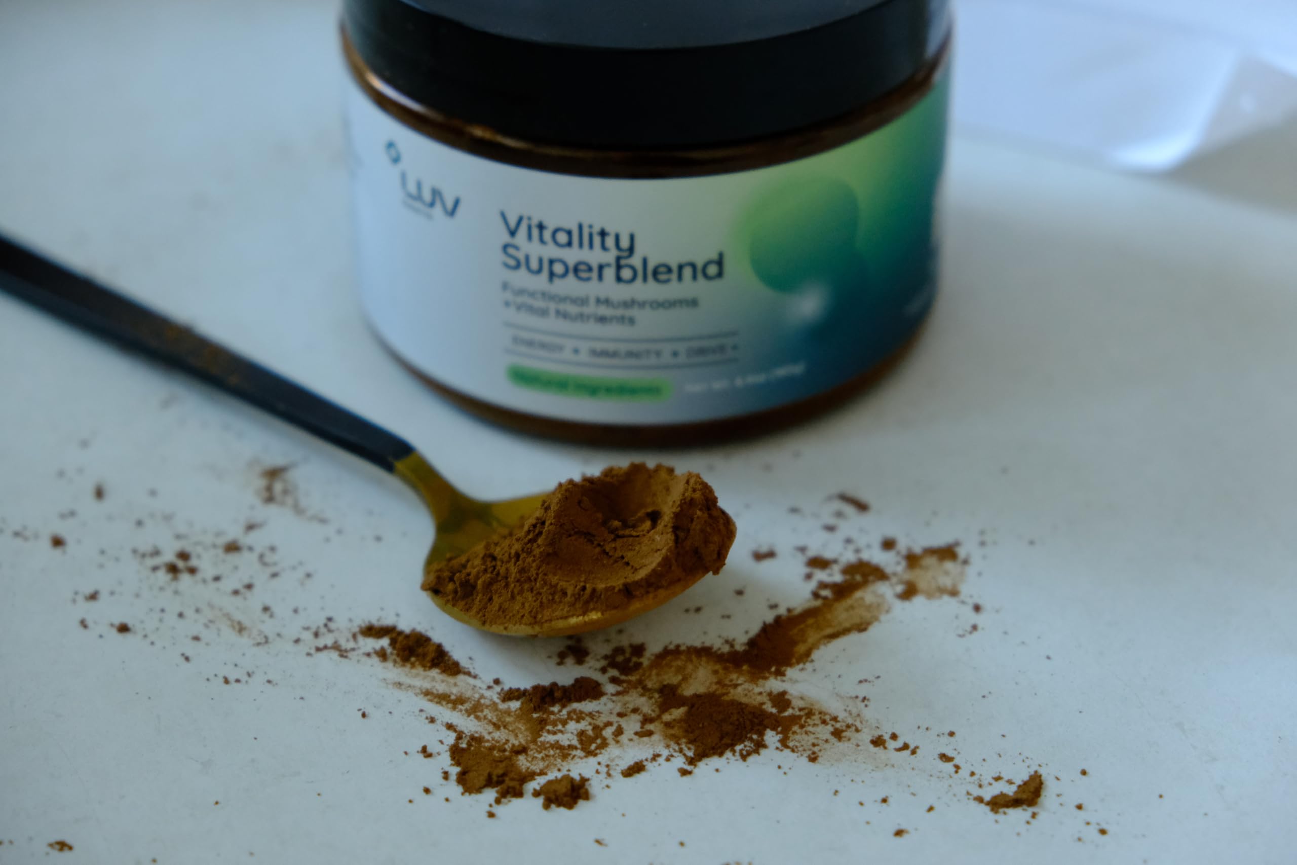 LUV health Vitality Superblend morning use for sustained focus and energy.