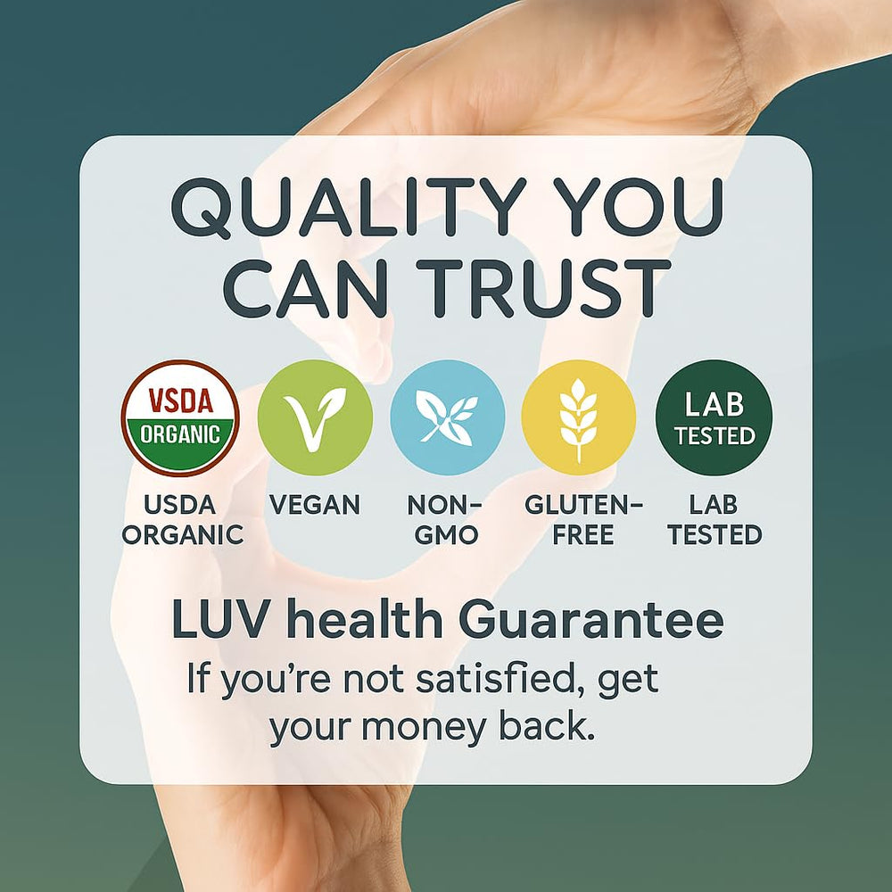 LUV health Zen Drops bottle with calming routine imagery.