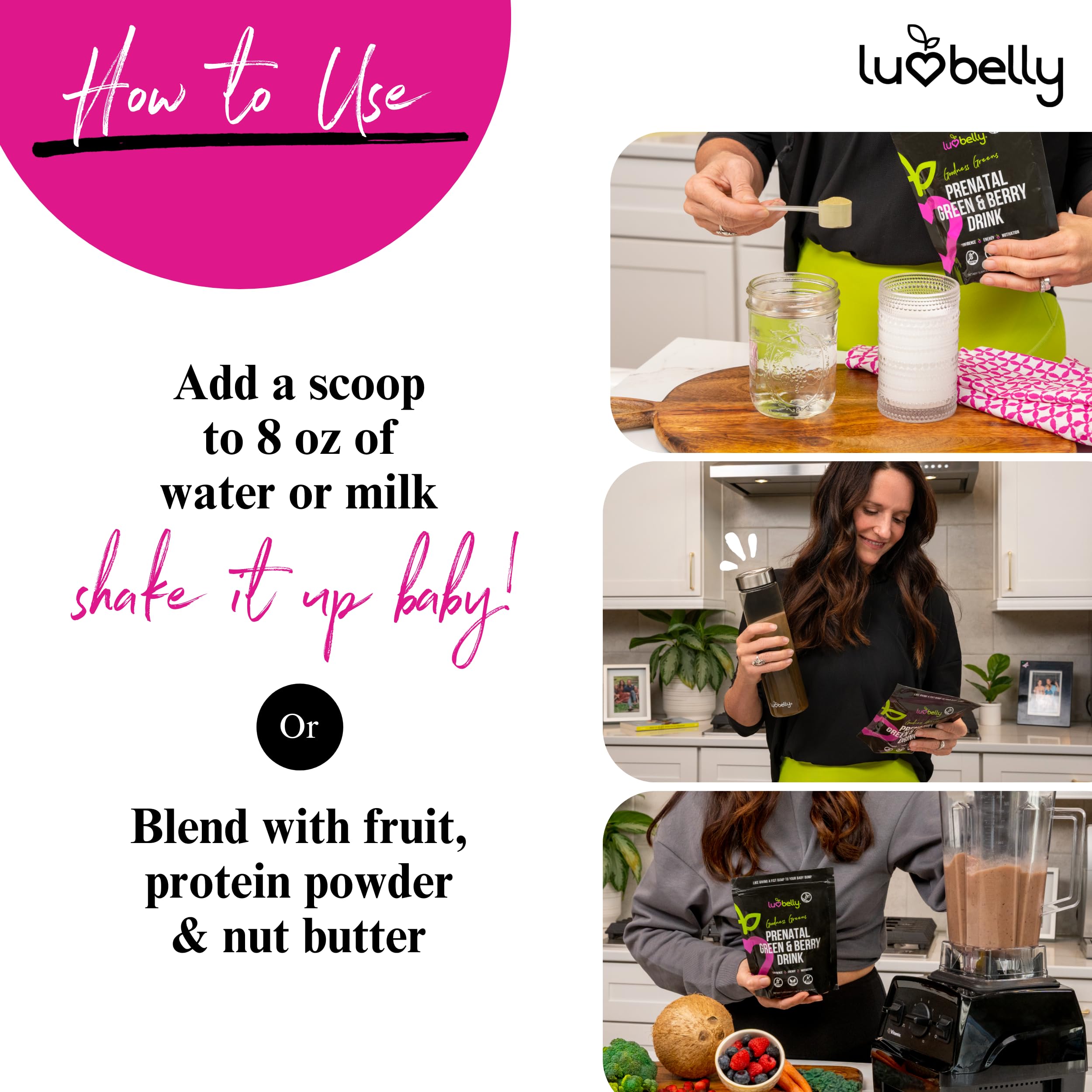 LuvBelly 24 servings pack emphasizes long-lasting convenience for pregnancy weeks.