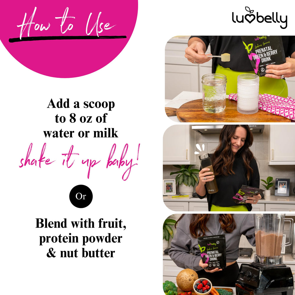 LuvBelly 24 servings pack emphasizes long-lasting convenience for pregnancy weeks.