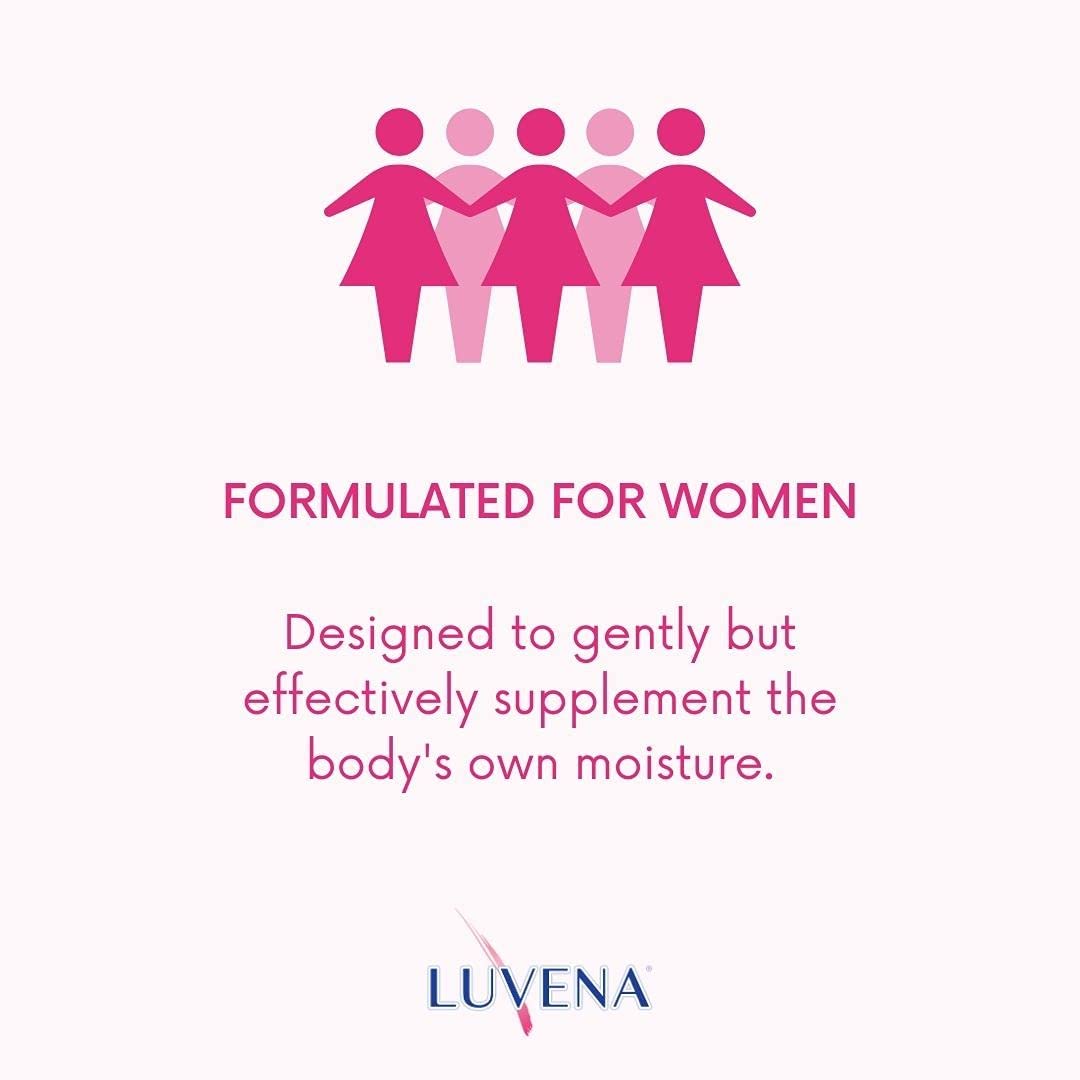Luvena Lubricant ingredients-free claim graphic highlights glycerin-free and paraben-free formula.