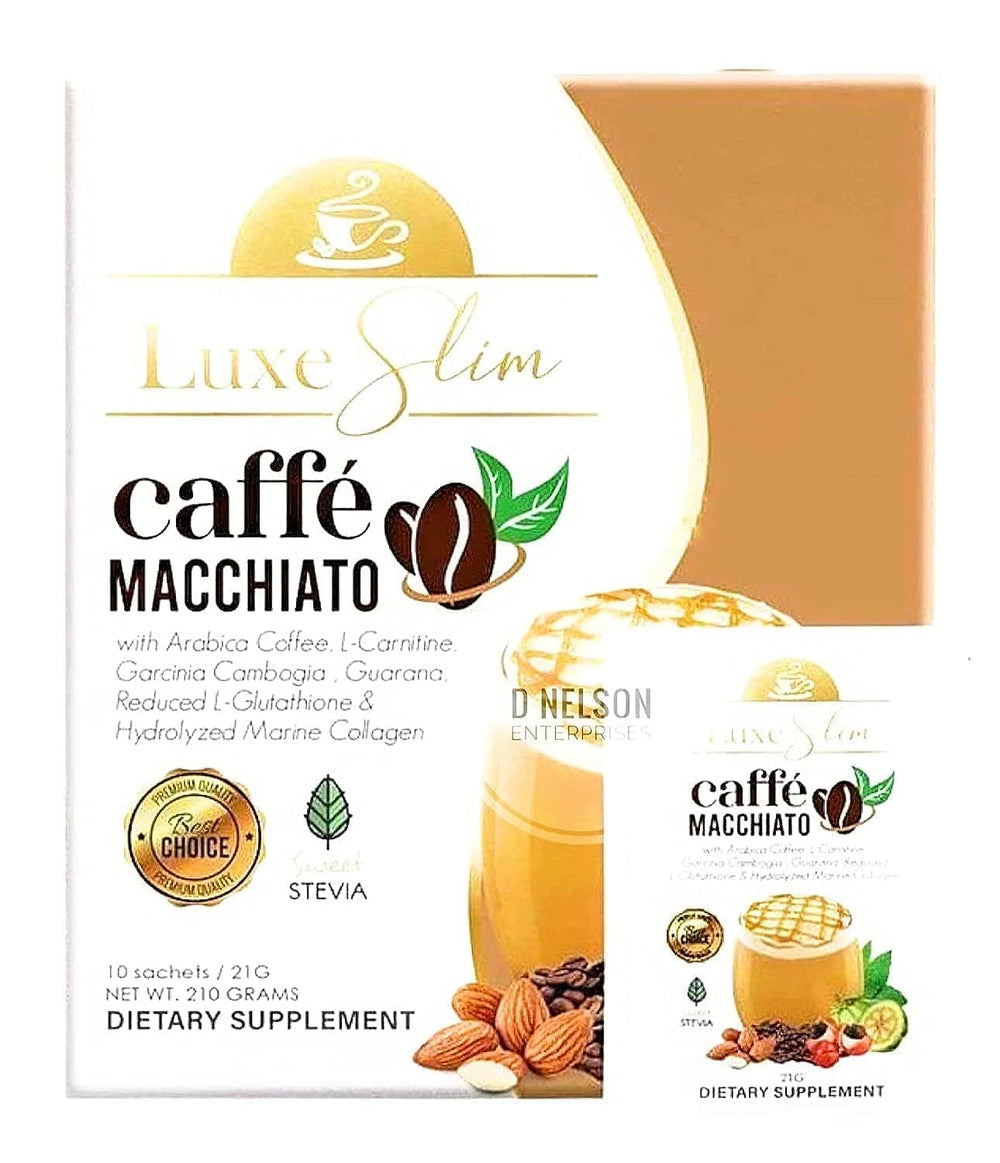 Luxe Slim Cafe Macchiato pack of 10 sachets provides convenient daily enjoyment.