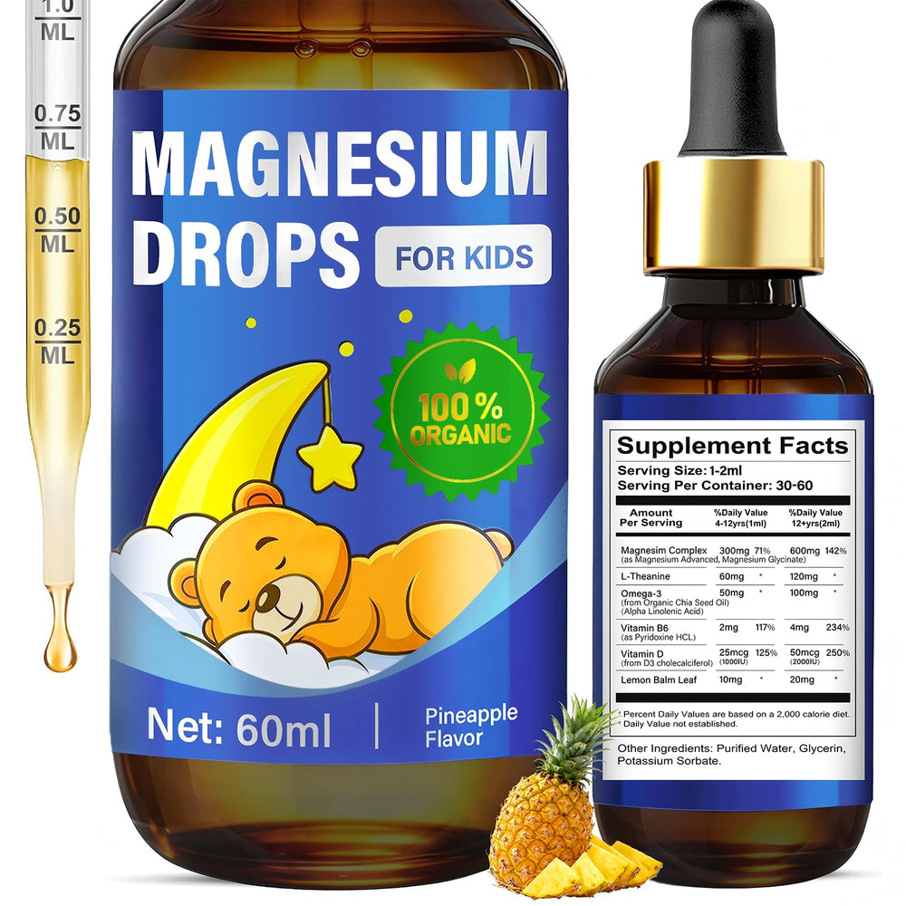 LuxHealth Kids Magnesium Liquid bottle ready for calm evenings, supports routine
