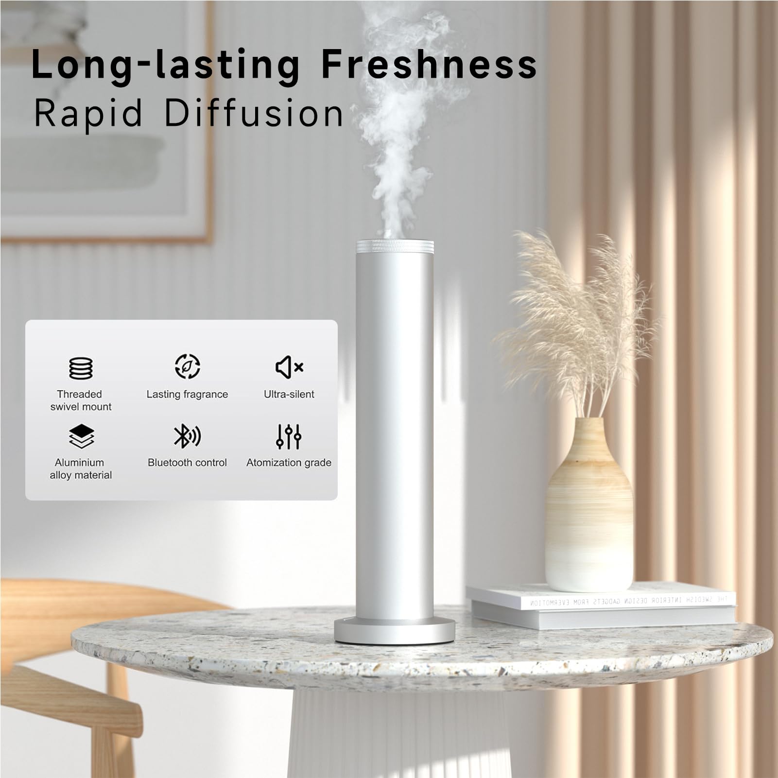 LuxHydvat diffuser top view with compact form factor for small spaces.
