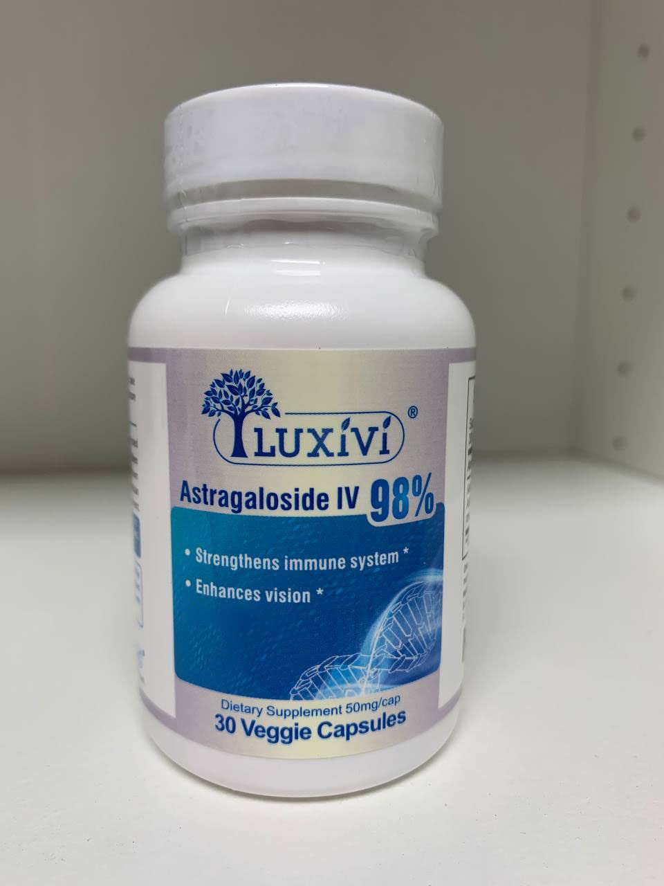Luxivi Astragaloside IV third-party testing seal on bottle