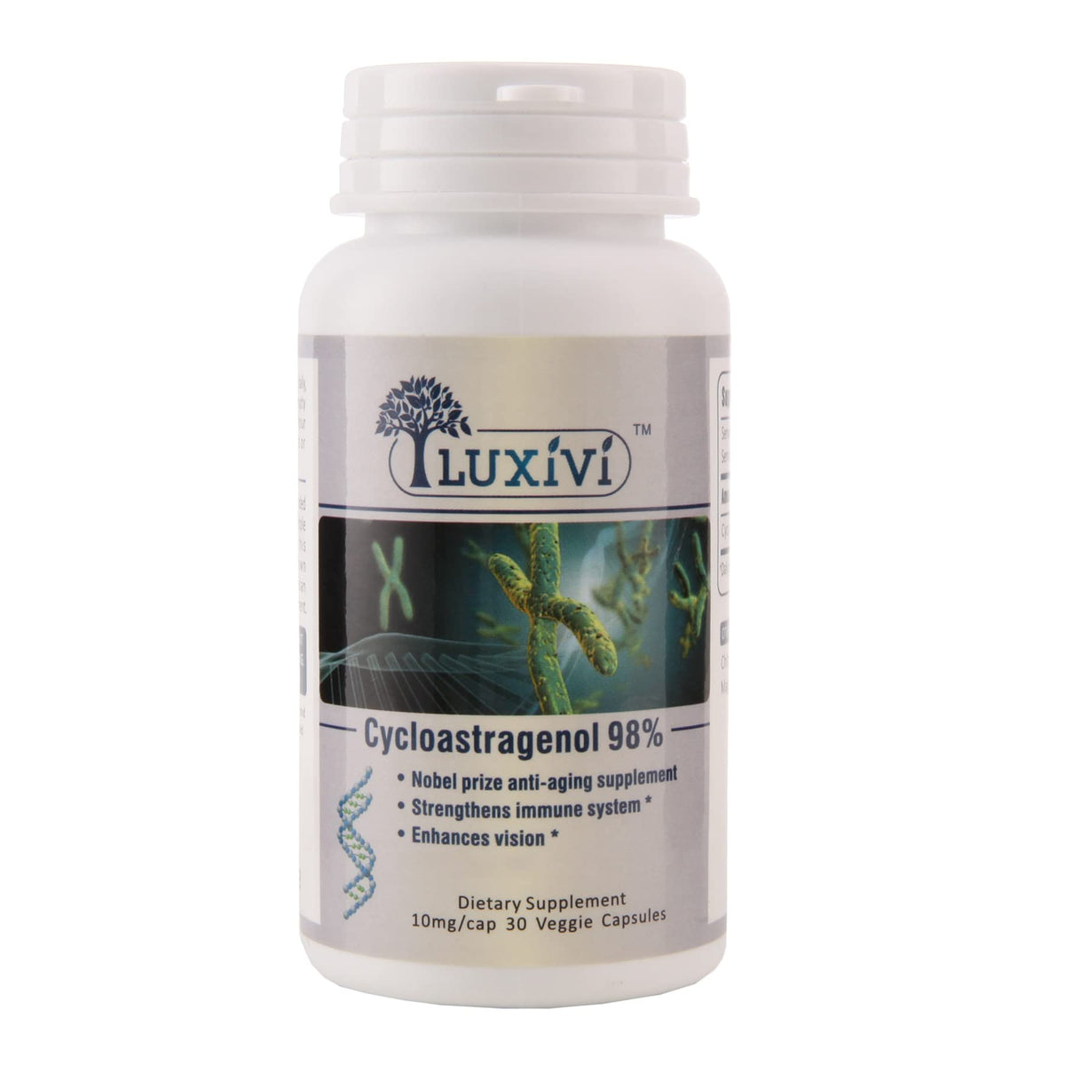 LUXIVI Cylcoastragenol capsules bottle highlighting enhanced absorption.