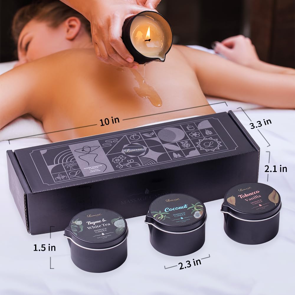 LuxMasa Massage Candle thyme and white tea scent promotes calm.