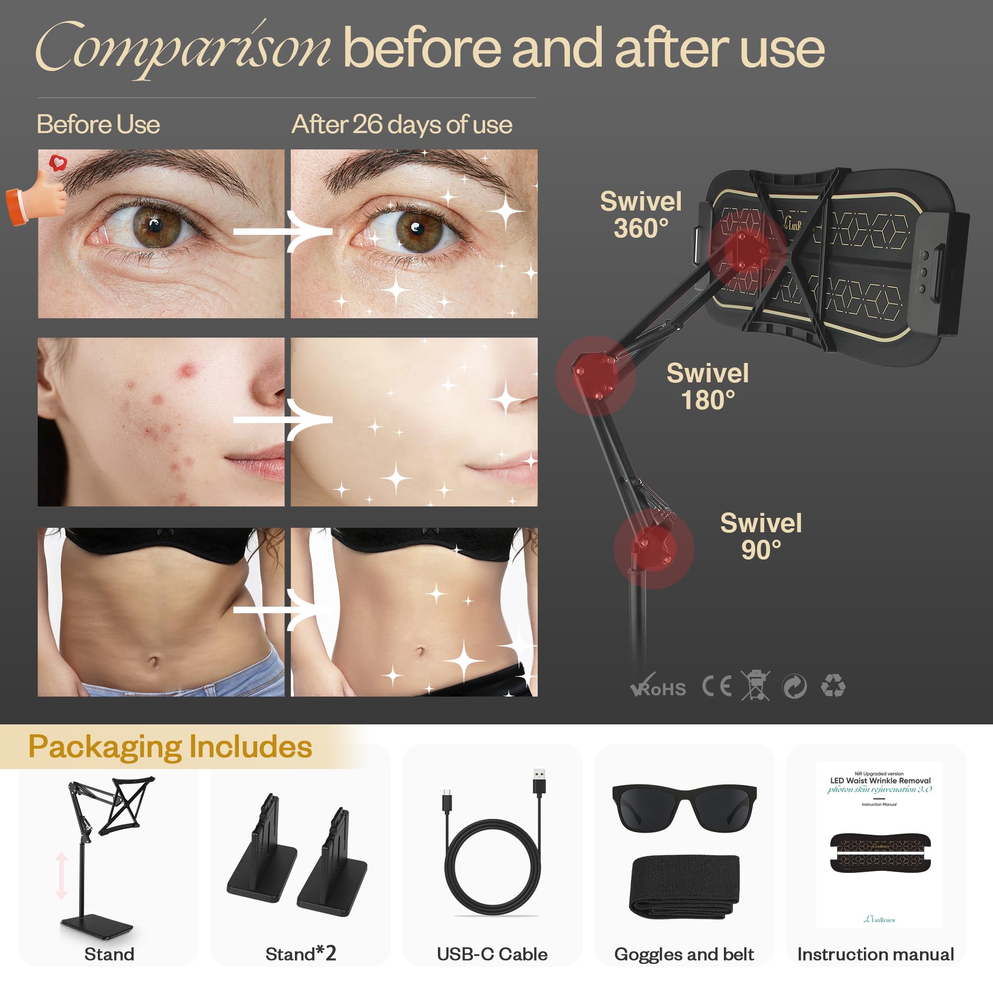 LuxRenew Max: gafas incluidas para protección ocular durante la sesión
