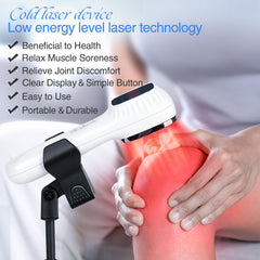 LuxReyan handheld therapy device in use on knee for targeted relief