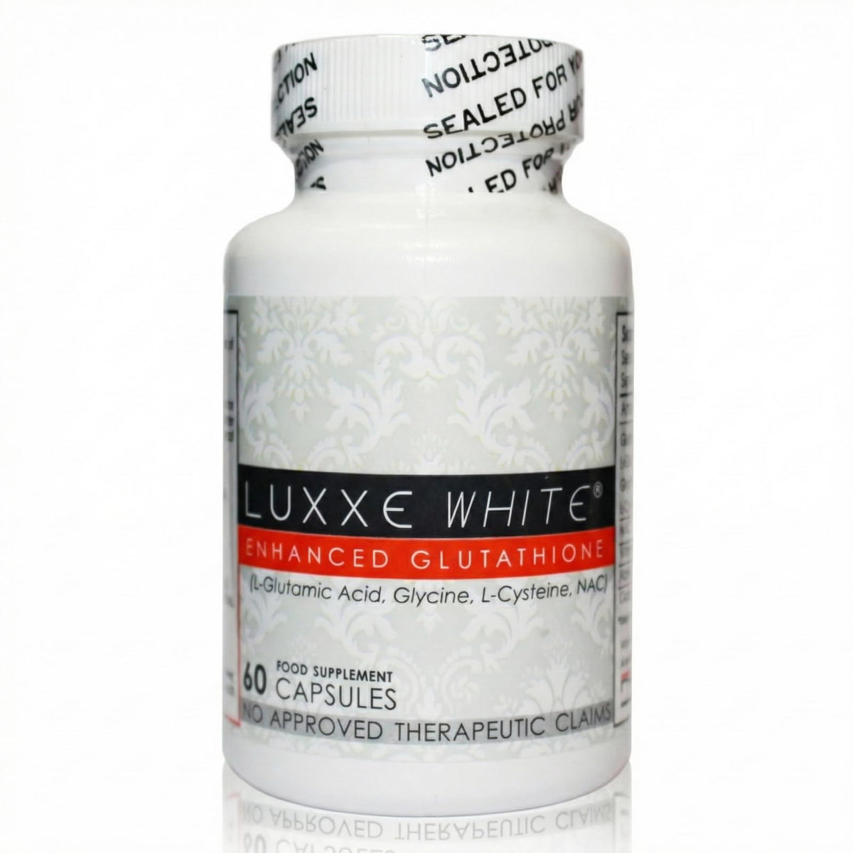 Luxxe White bottle front view showcases premium antioxidant formula for daily wellness.