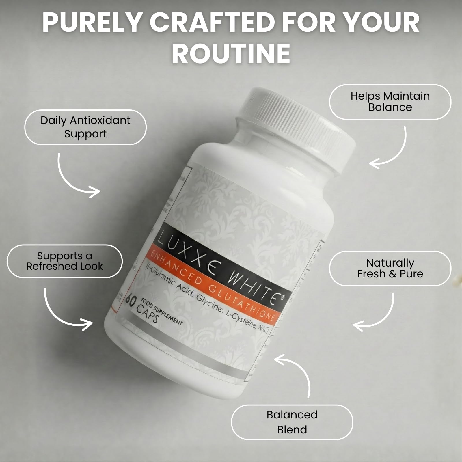 Luxxe White cap closeup emphasizes high-quality capsule integrity.
