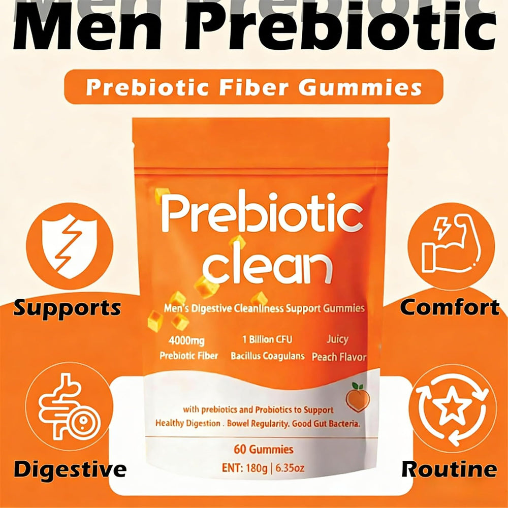 Lwefao Clean Prebiotic Fiber Gummies serving two gummies on a white background, easy daily routine.