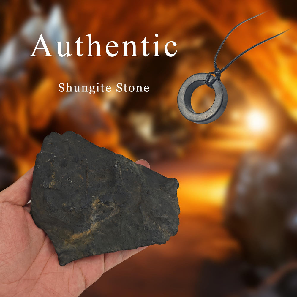 LWQCHW black shungite stone pendant with unique natural patterns