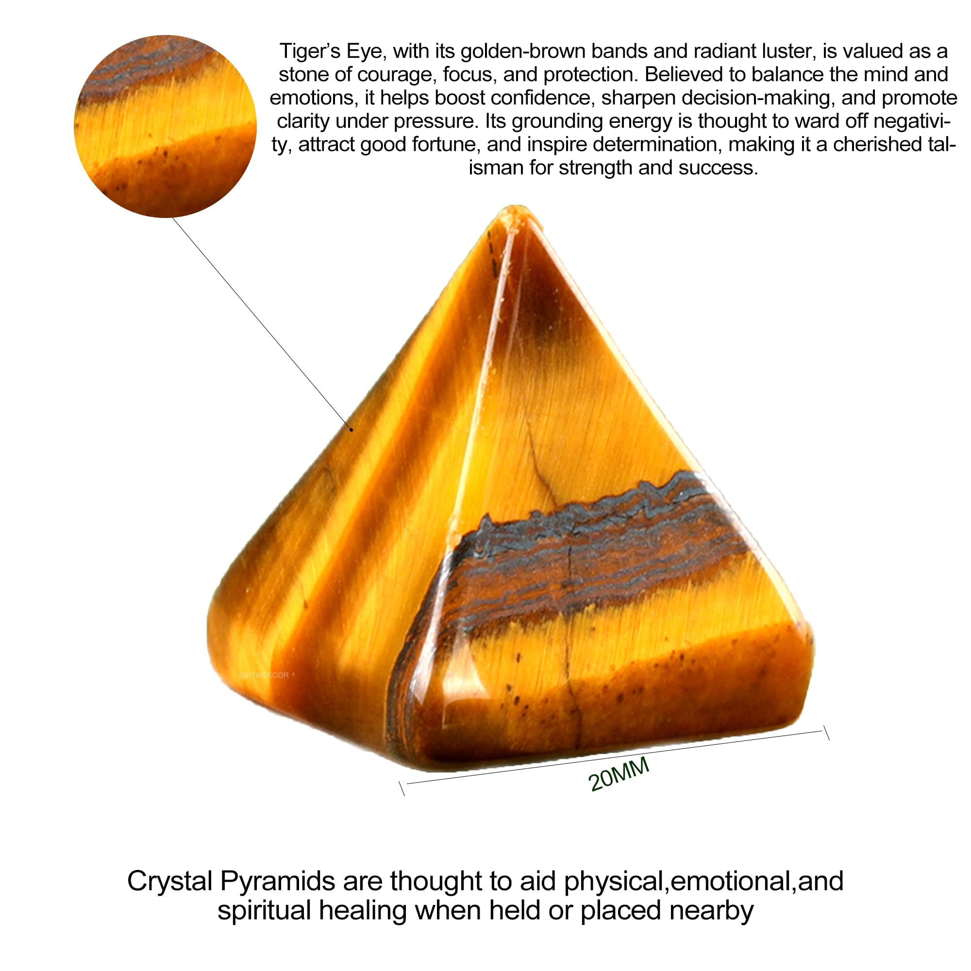 LWQCHW Tiger's Eye Pyramid detail highlighting facets for mindful reflection.