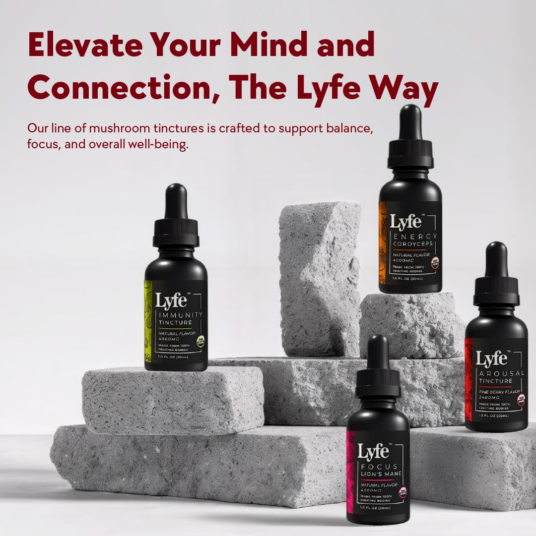 LYFE Functional Arousal Tincture lifestyle shot depicting calm mornings and focused tasks.