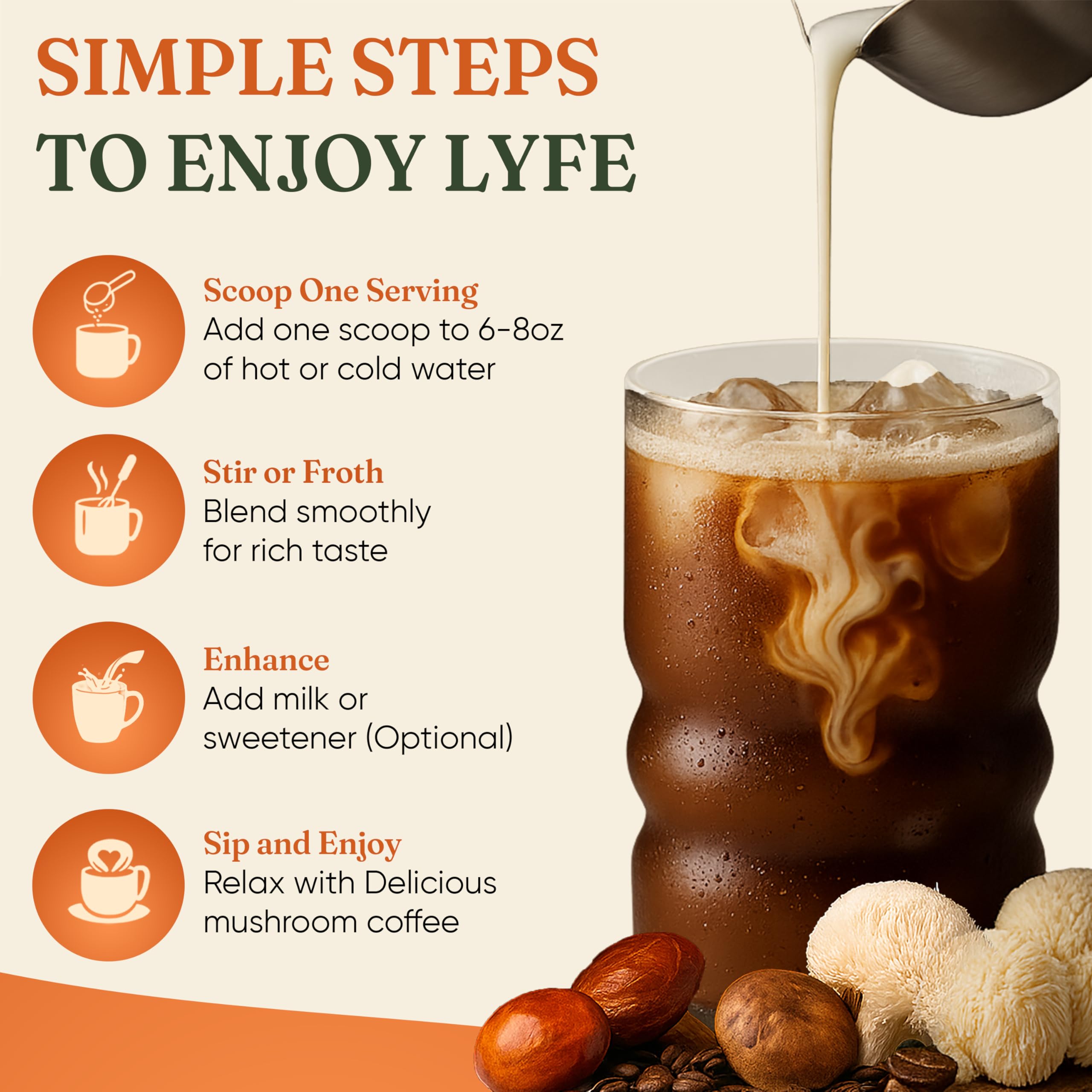 Measuring spoon beside coffee powder emphasizing quick daily use.