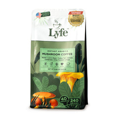 LYFE Organic Instant Mushroom Coffee bottle pour for smooth energy