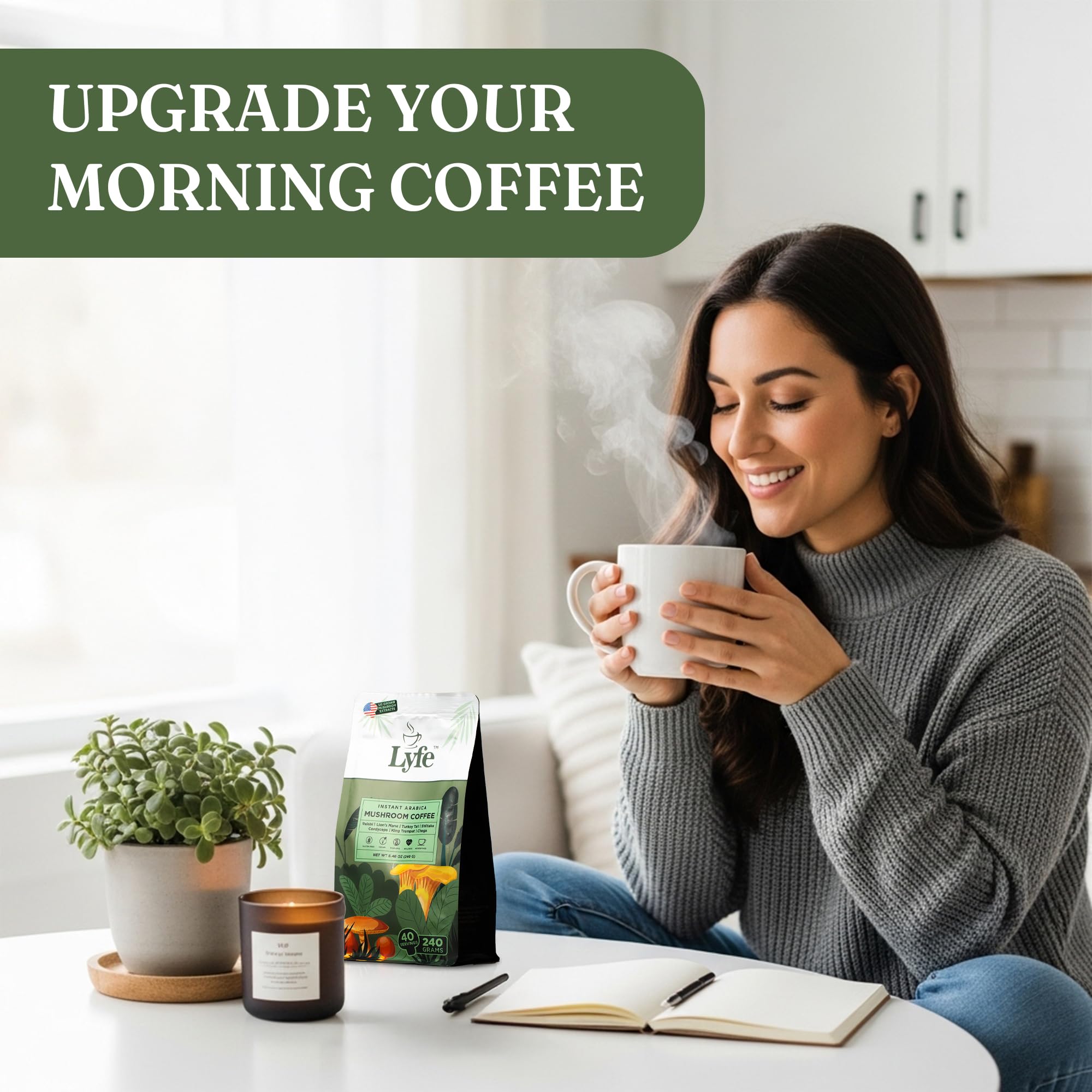 LYFE mushroom coffee cup ready energy for morning routine