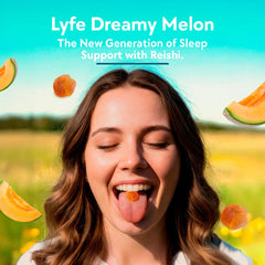 LYFE Sleep Gummies label close-up with ingredients like Reishi and Chamomile.