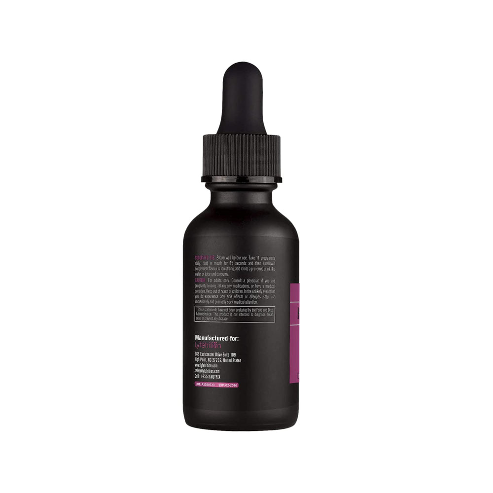 Lyfetrition Huperzine-A liquid bottle close-up showing potent formula.