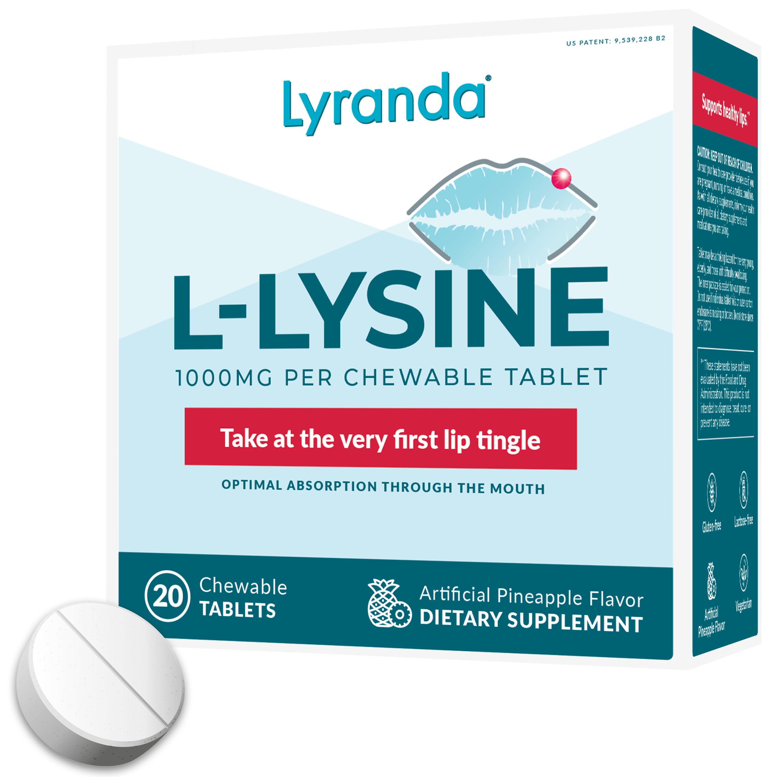Lyranda Lysine chewable tablets bottle for convenient daily use and potential immune support.