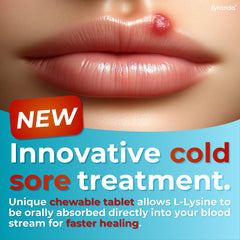 Lyranda Lysine chewables in hand highlight discreet on-the-go intake.