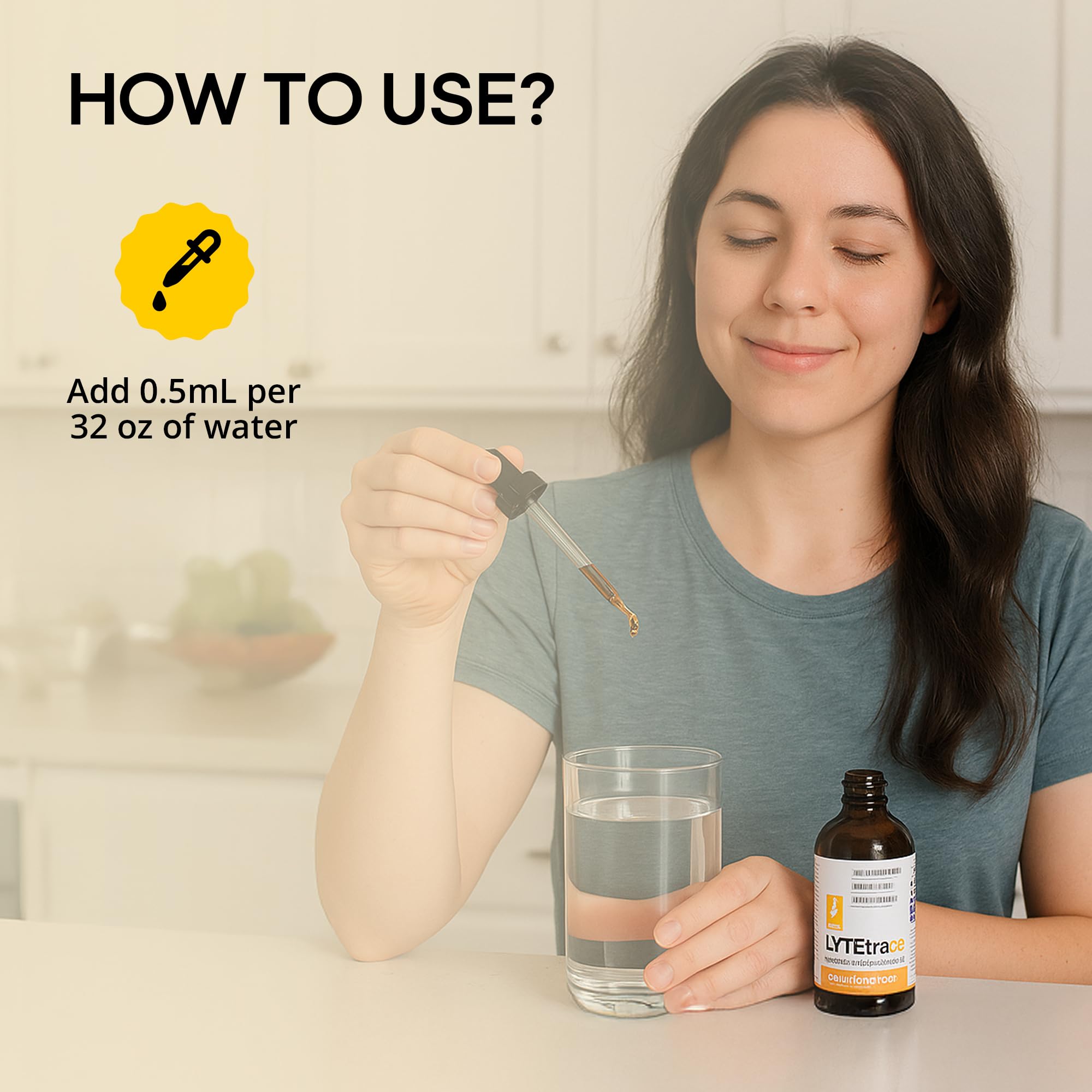 LyteLine Trace Mineral Drops stirred into tea or smoothie for easy mineral boost