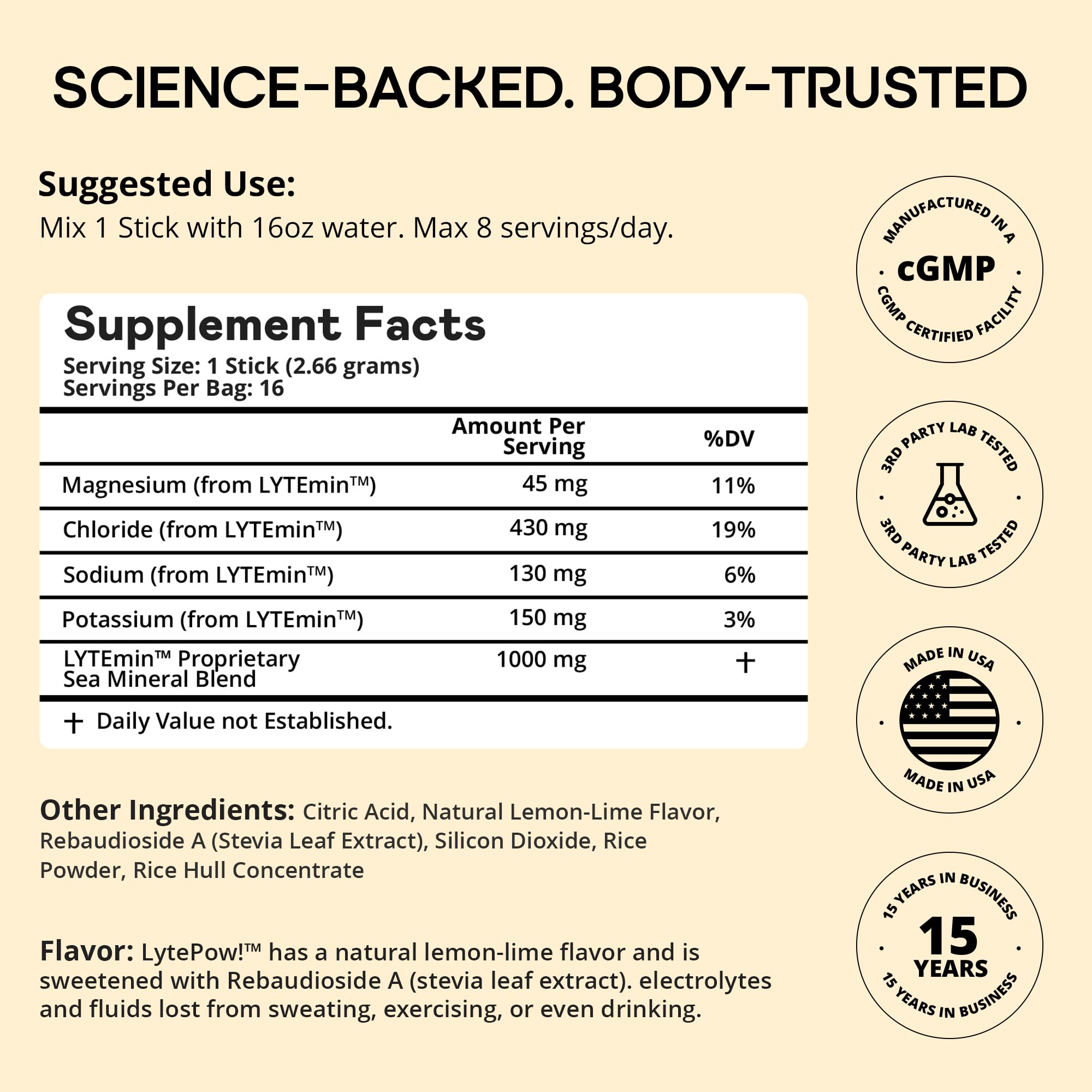 LytePow keto-friendly, Non-GMO vegan label signals suitability.