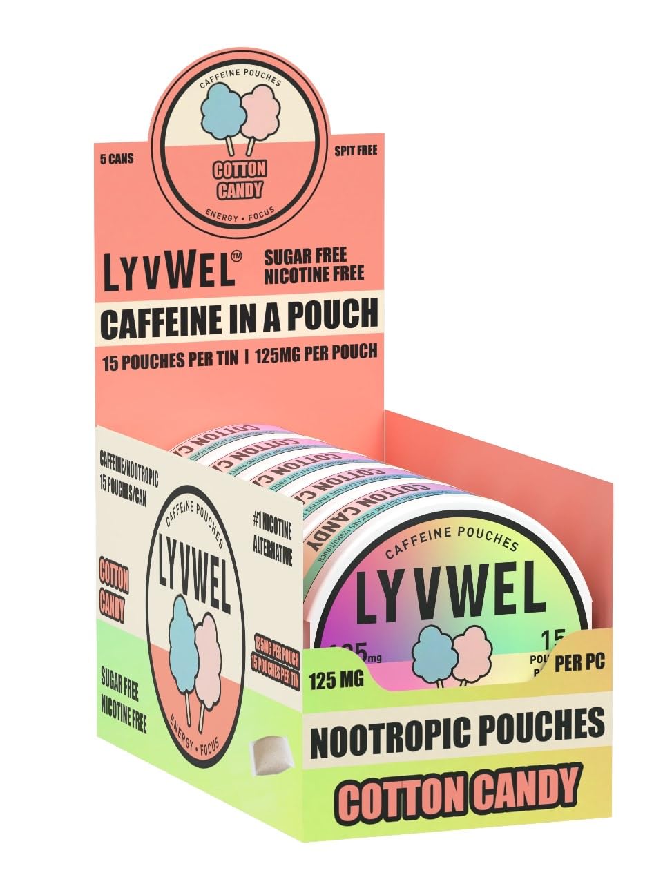 LyvWel 125mg caffeine boost from guarana for sustained stamina.