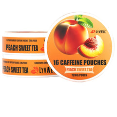 LyvWel 72mg caffeine energy pouches in a 3-pack can for on-the-go focus.