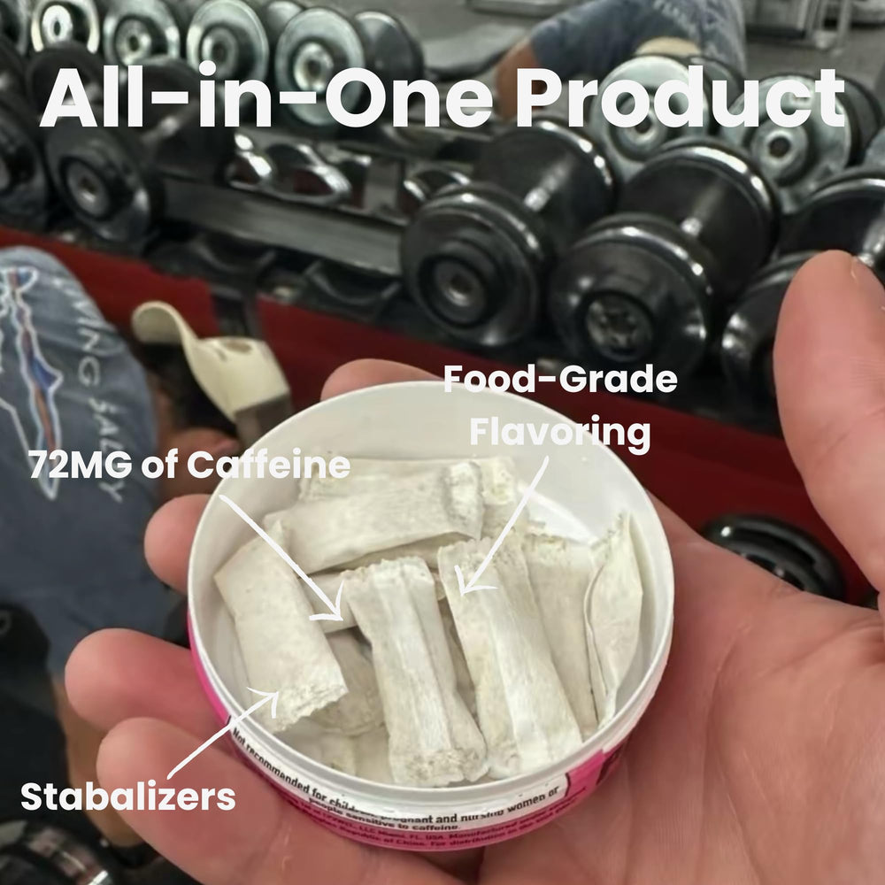 LyvWel Caffeine Dip Pouches in-action captures on-the-go energy and focus.