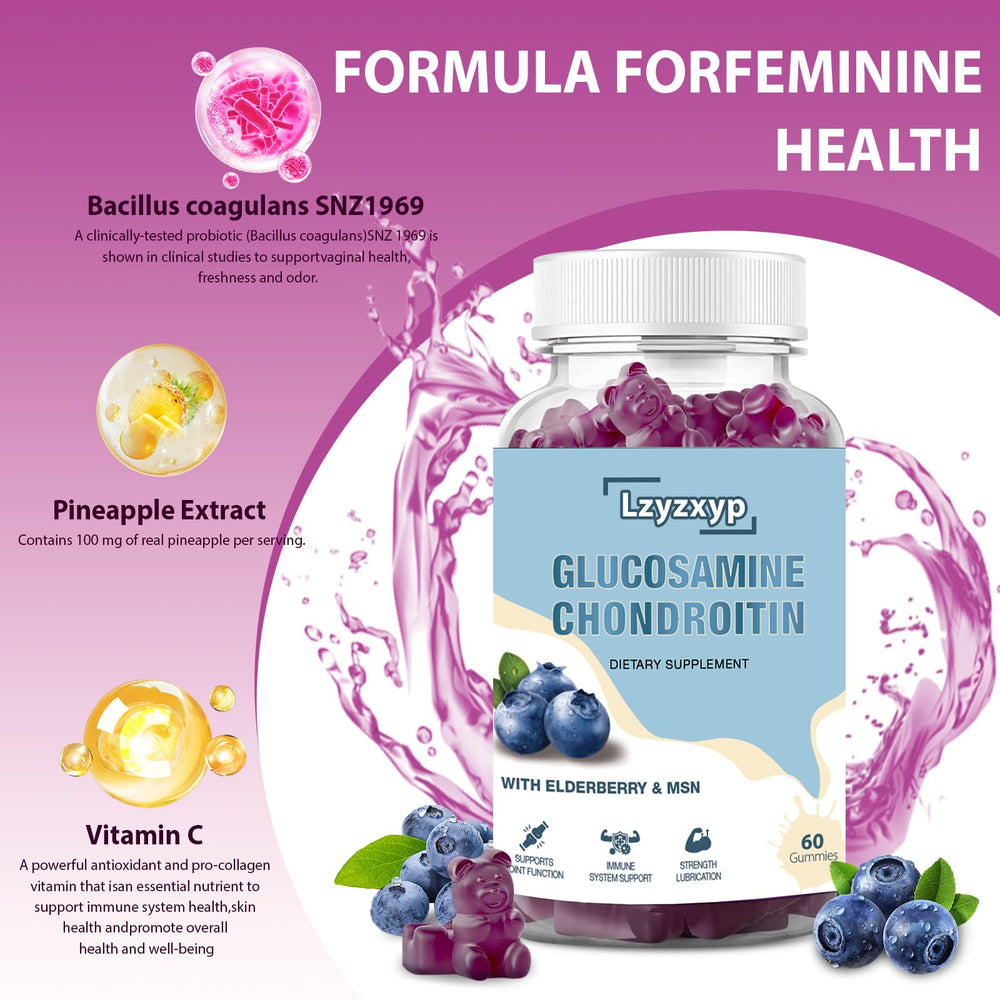 Graphic showing high-potency ingredients of Lzyzxyp gummies for joint care.