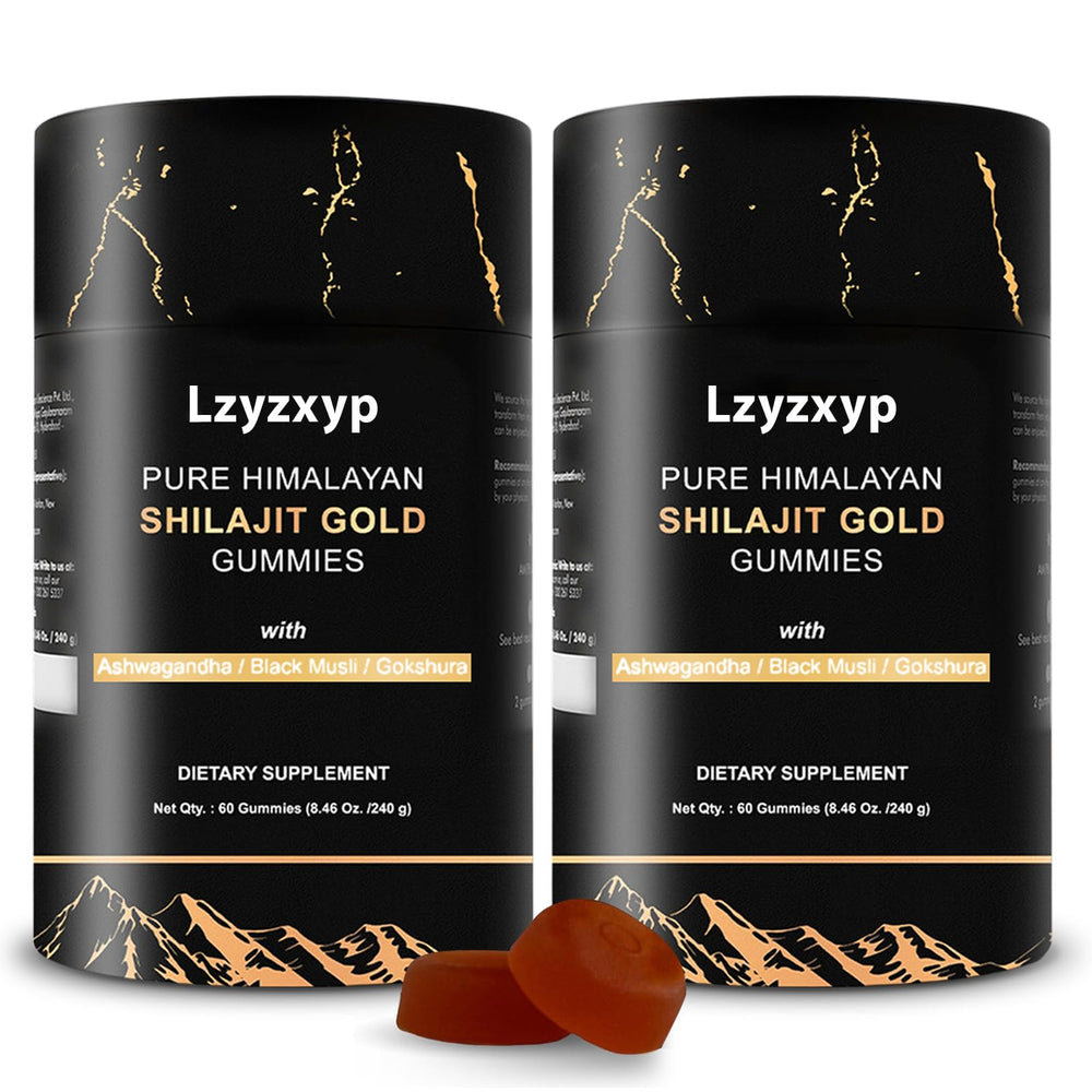 Lzyzxyp Gummies Gold Shilajit jar front highlights energy-boosting formula