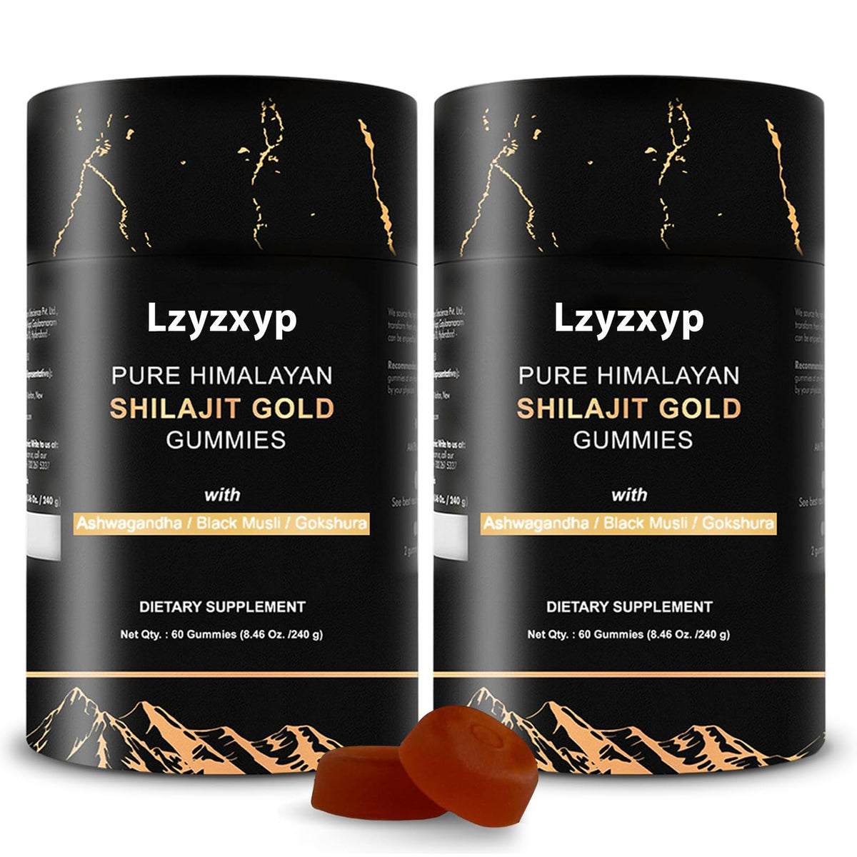 Lzyzxyp Gummies Gold Shilajit jar front highlights energy-boosting formula