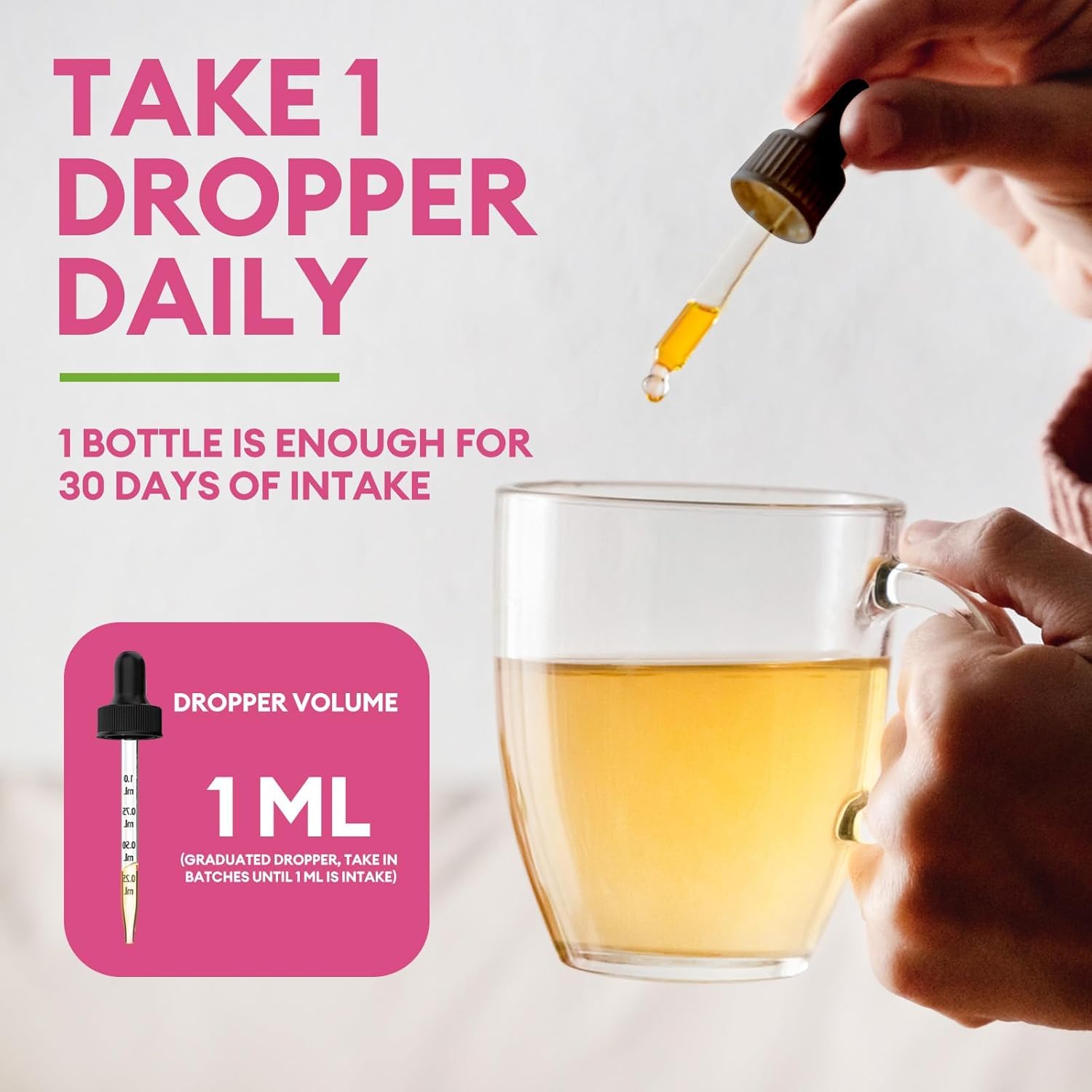 M inch drops pour cap enables precise dosing for all ages