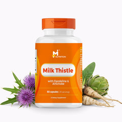 M NUTRITION Milk Thistle bottle with 60 capsules for daily wellness support.