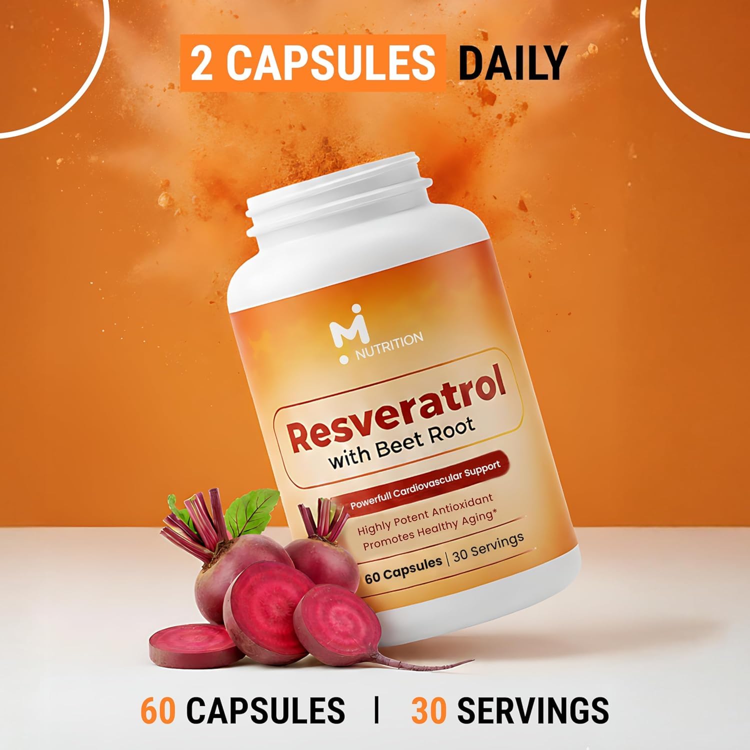 Beet root ingredient visualization with M NUTRITION Resveratrol blend