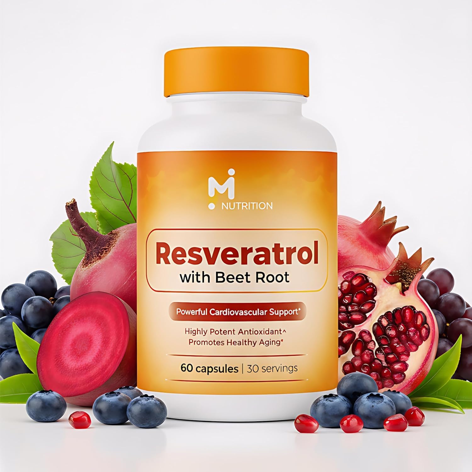 M NUTRITION Resveratrol capsules bottle front for daily antioxidant support