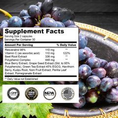 M NUTRITION Resveratrol bottle side view highlighting premium formula