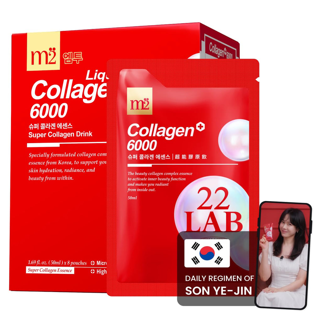 m2 Super Collagen Drink bottle and pack, ready for daily beauty hydration.
