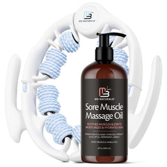 M3 Naturals Arnica Sore Muscle Massage Oil Bottle showing soothing glide and hydration benefits