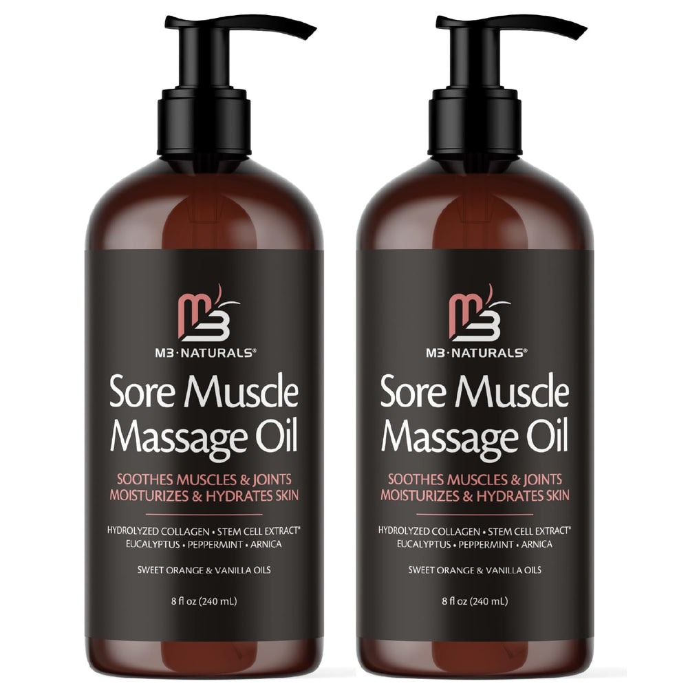M3 Naturals Arnica Sore Muscle Oil bottle for full-body massage.