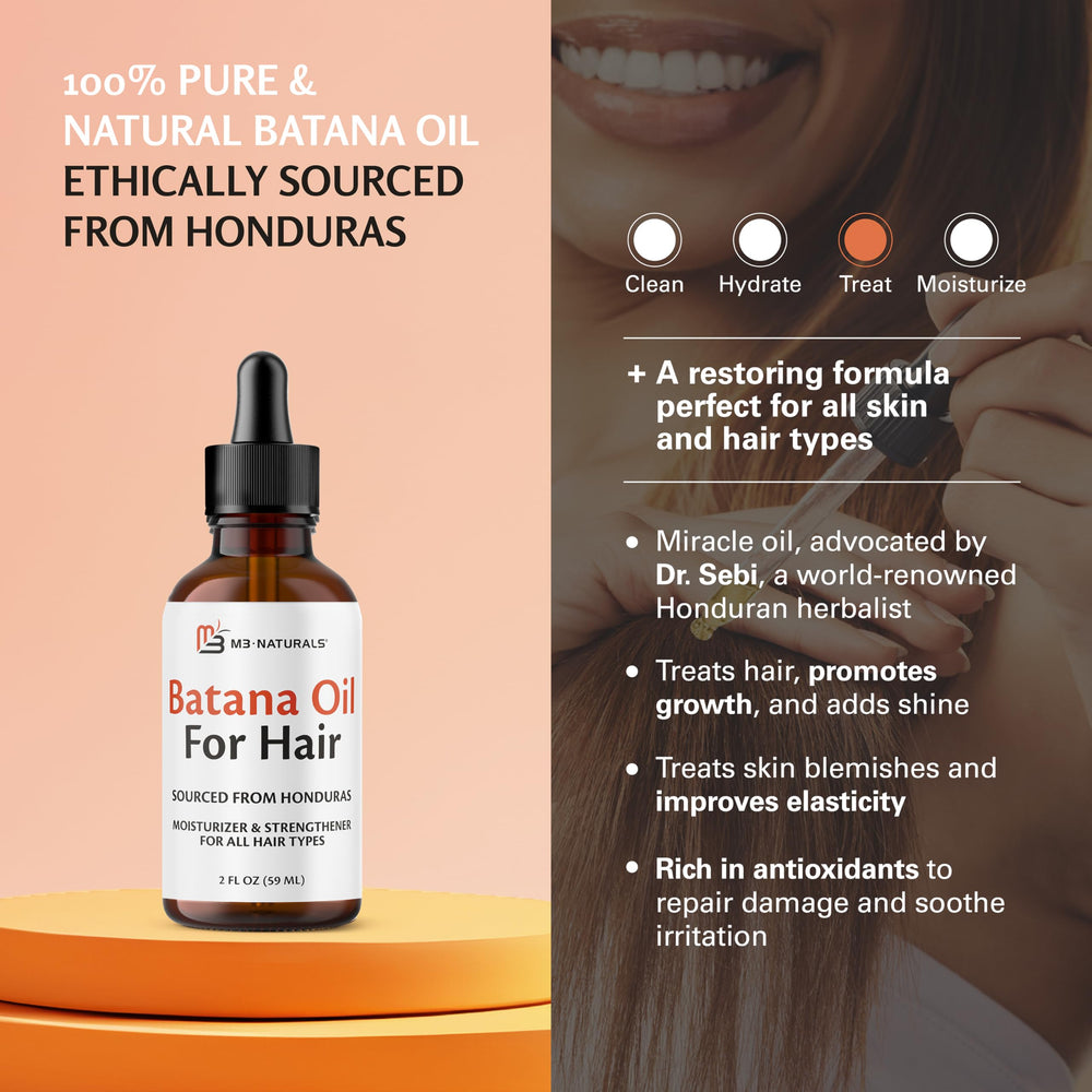 M3 Naturals Batana Oil dark glass packaging preserves potency and freshness.
